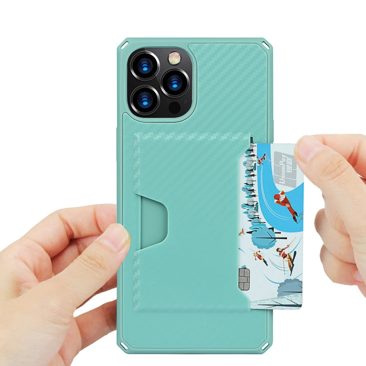For iPhone 12 Pro Max Carbon Fiber Armor Shockproof TPU + PC Hard Case with Card Slot Holder