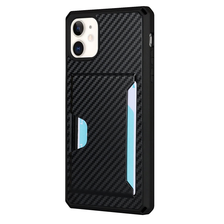 For iPhone 11 Carbon Fiber Armor Shockproof TPU + PC Hard Case with Card Slot Holder