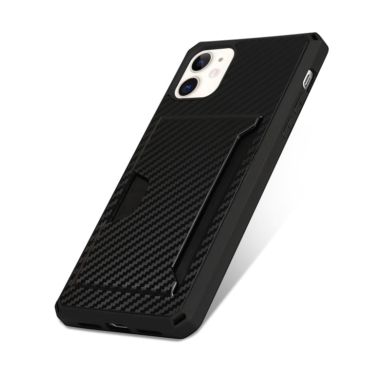 For iPhone 11 Carbon Fiber Armor Shockproof TPU + PC Hard Case with Card Slot Holder