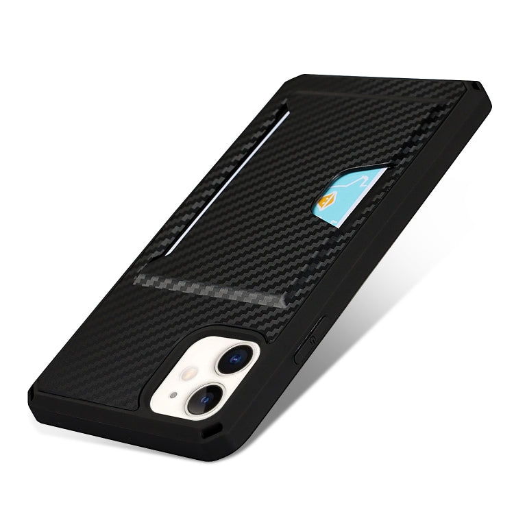For iPhone 11 Carbon Fiber Armor Shockproof TPU + PC Hard Case with Card Slot Holder