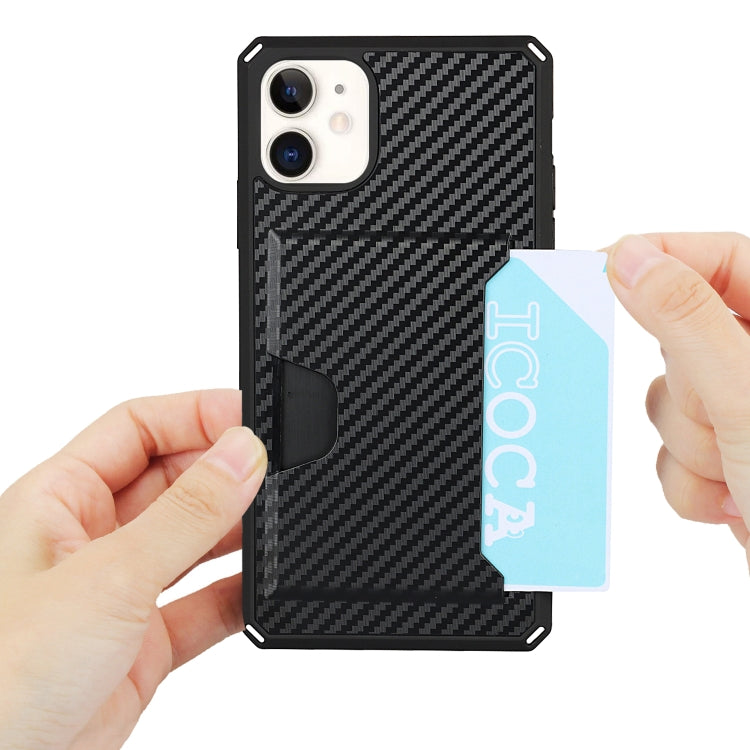 For iPhone 11 Carbon Fiber Armor Shockproof TPU + PC Hard Case with Card Slot Holder