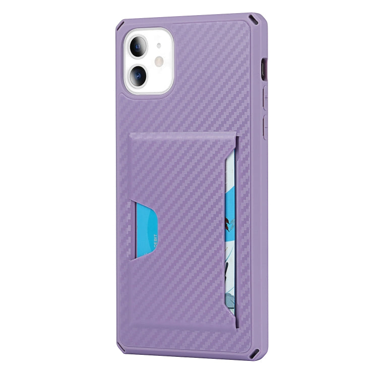 For iPhone 11 Carbon Fiber Armor Shockproof TPU + PC Hard Case with Card Slot Holder