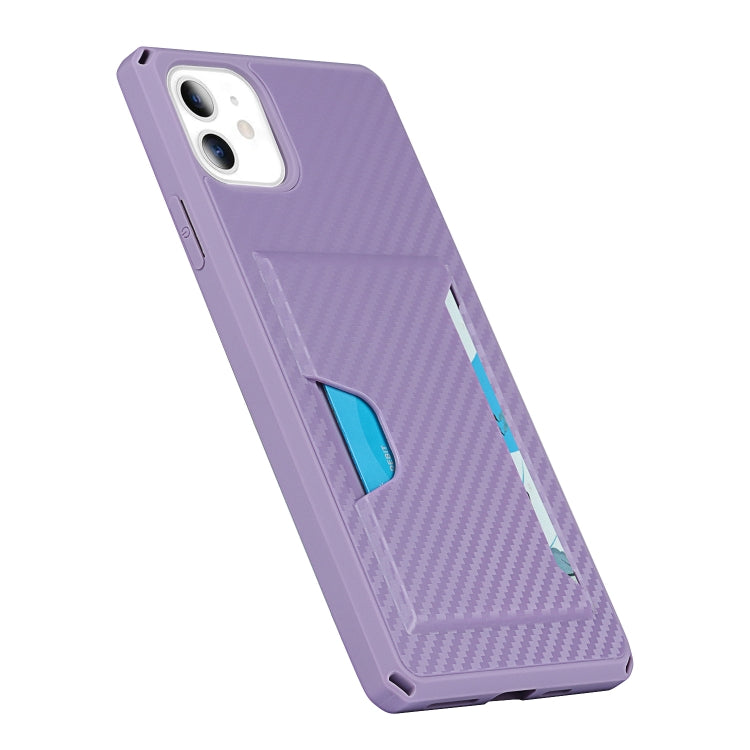 For iPhone 11 Carbon Fiber Armor Shockproof TPU + PC Hard Case with Card Slot Holder