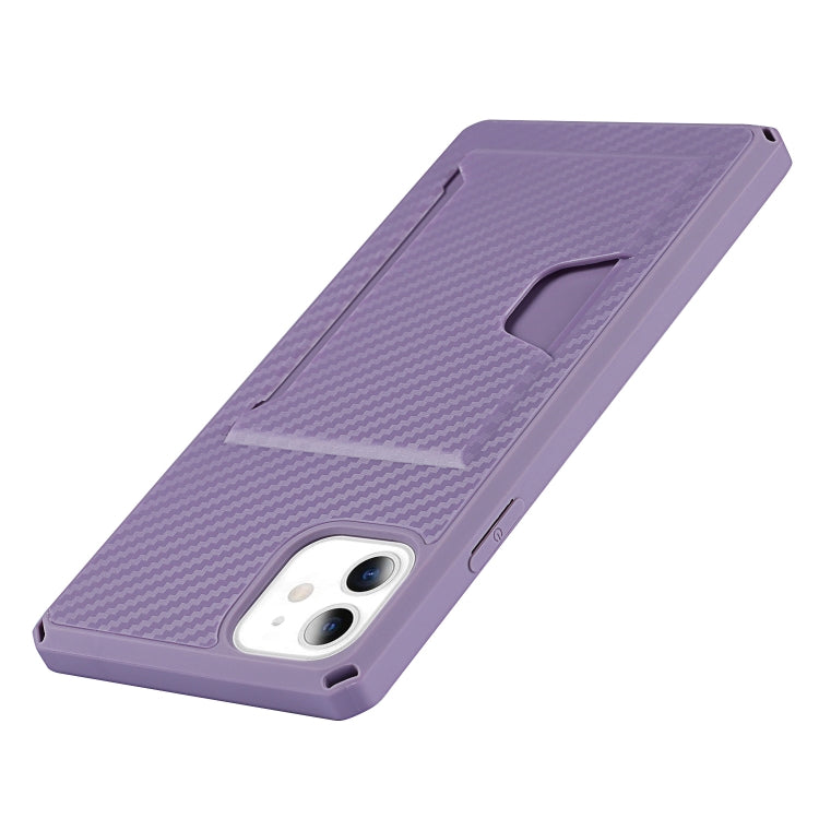 For iPhone 11 Carbon Fiber Armor Shockproof TPU + PC Hard Case with Card Slot Holder