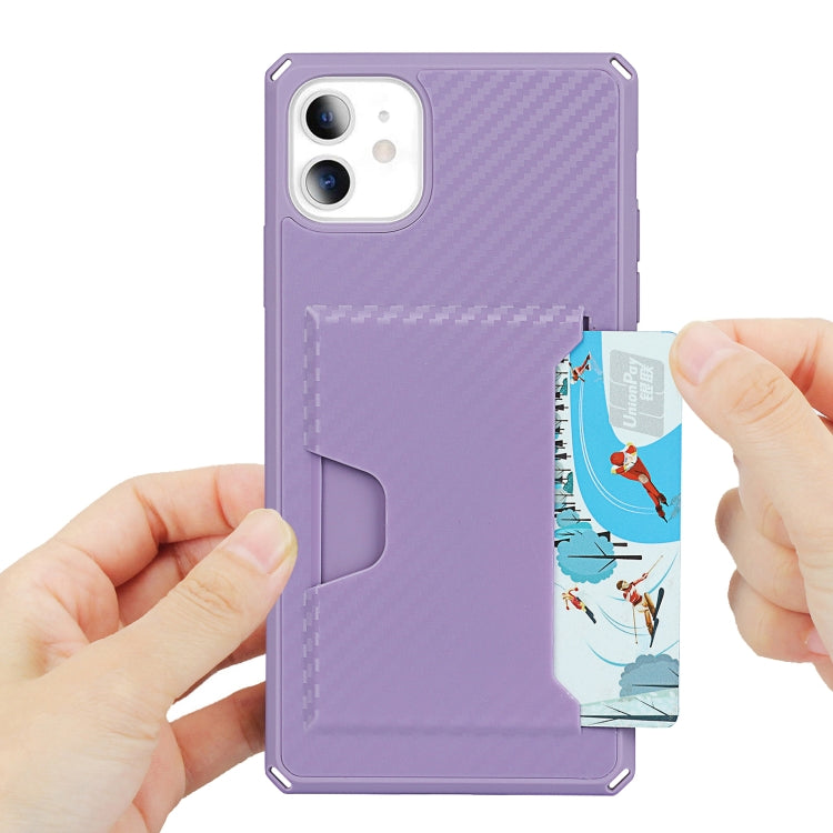 For iPhone 11 Carbon Fiber Armor Shockproof TPU + PC Hard Case with Card Slot Holder