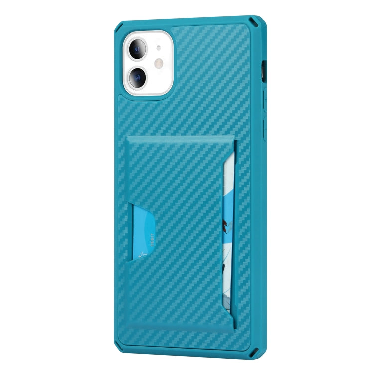 For iPhone 11 Carbon Fiber Armor Shockproof TPU + PC Hard Case with Card Slot Holder