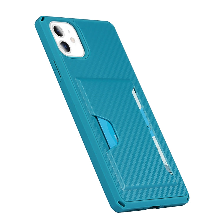 For iPhone 11 Carbon Fiber Armor Shockproof TPU + PC Hard Case with Card Slot Holder