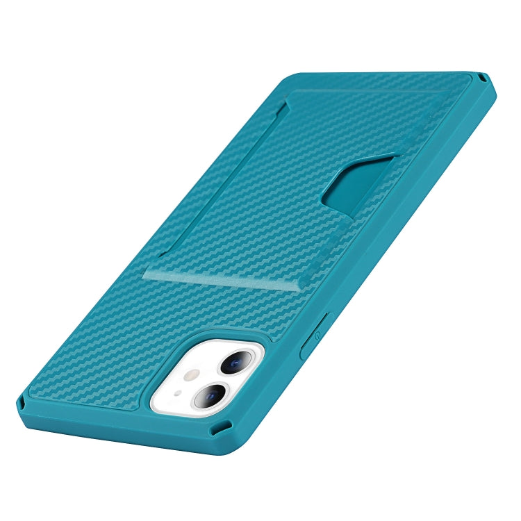 For iPhone 11 Carbon Fiber Armor Shockproof TPU + PC Hard Case with Card Slot Holder
