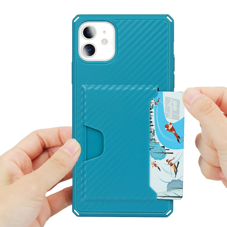 For iPhone 11 Carbon Fiber Armor Shockproof TPU + PC Hard Case with Card Slot Holder