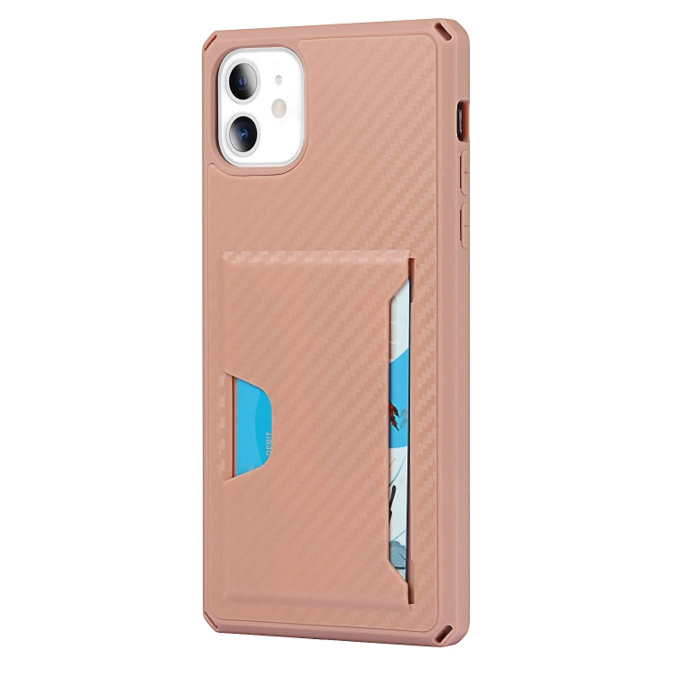 For iPhone 11 Carbon Fiber Armor Shockproof TPU + PC Hard Case with Card Slot Holder