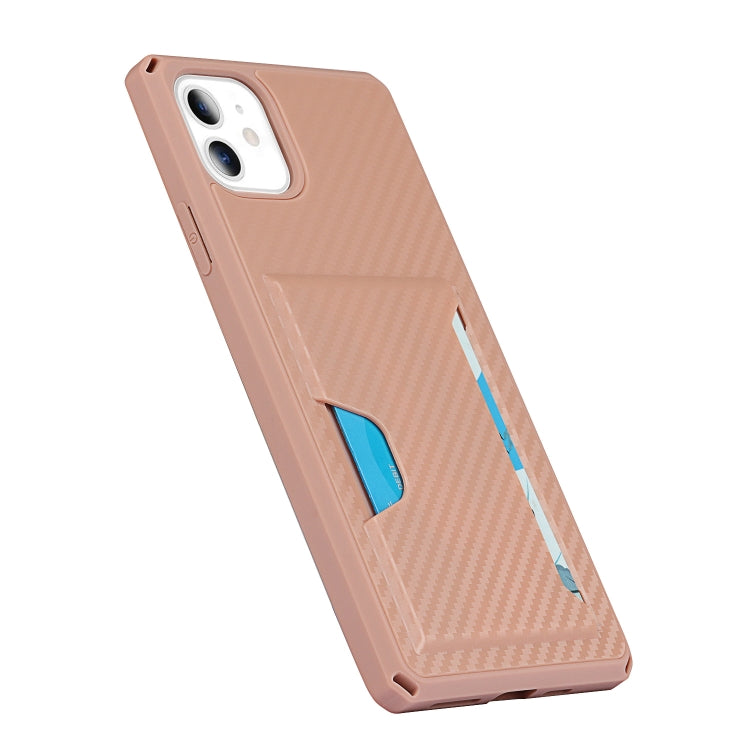 For iPhone 11 Carbon Fiber Armor Shockproof TPU + PC Hard Case with Card Slot Holder