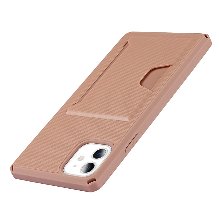 For iPhone 11 Carbon Fiber Armor Shockproof TPU + PC Hard Case with Card Slot Holder