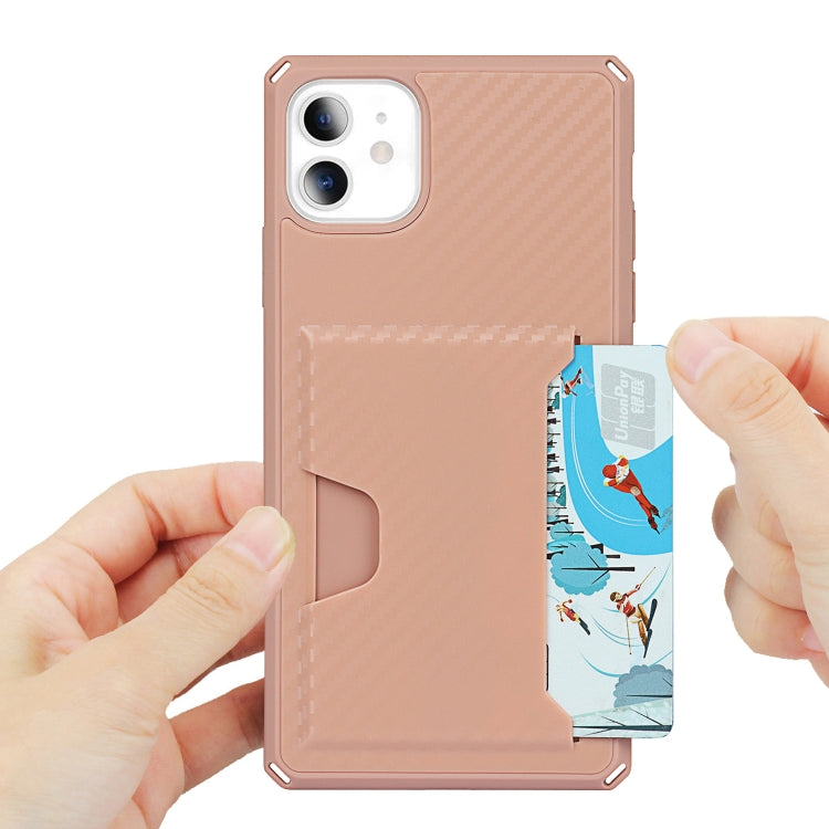 For iPhone 11 Carbon Fiber Armor Shockproof TPU + PC Hard Case with Card Slot Holder