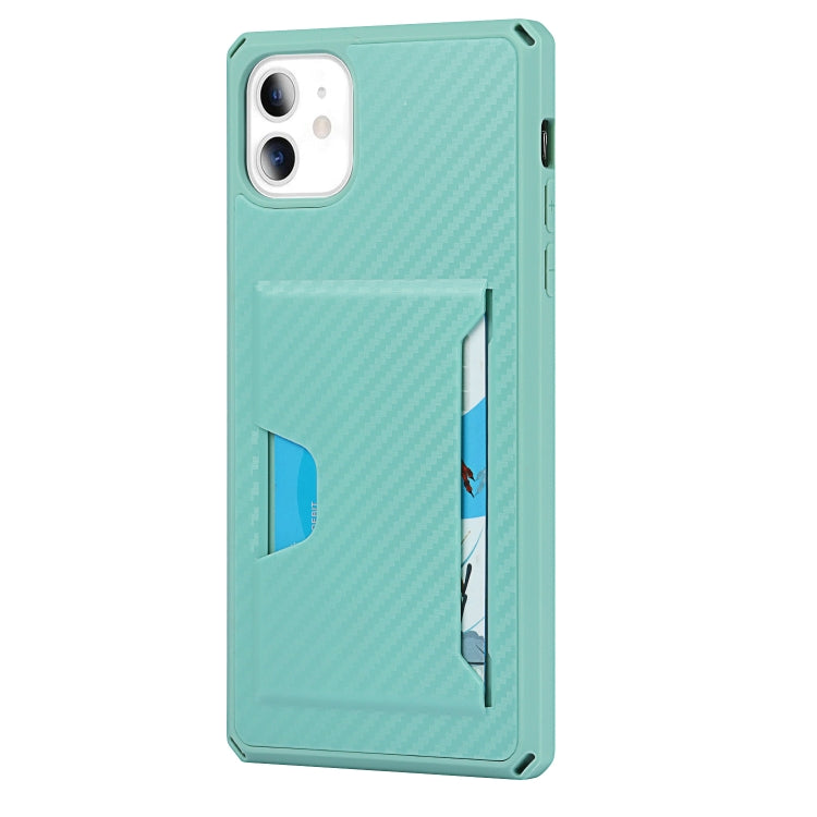 For iPhone 11 Carbon Fiber Armor Shockproof TPU + PC Hard Case with Card Slot Holder