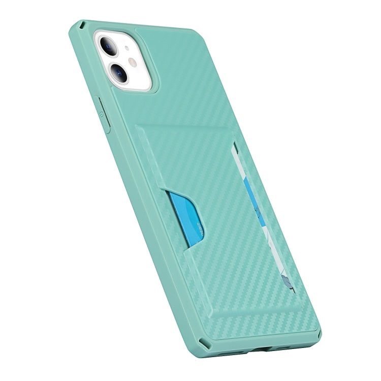 For iPhone 11 Carbon Fiber Armor Shockproof TPU + PC Hard Case with Card Slot Holder