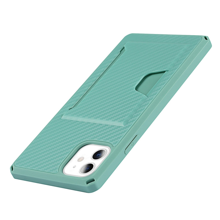 For iPhone 11 Carbon Fiber Armor Shockproof TPU + PC Hard Case with Card Slot Holder