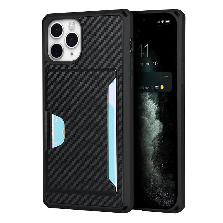 For iPhone 11 Pro Carbon Fiber Armor Shockproof TPU + PC Hard Case with Card Slot Holder