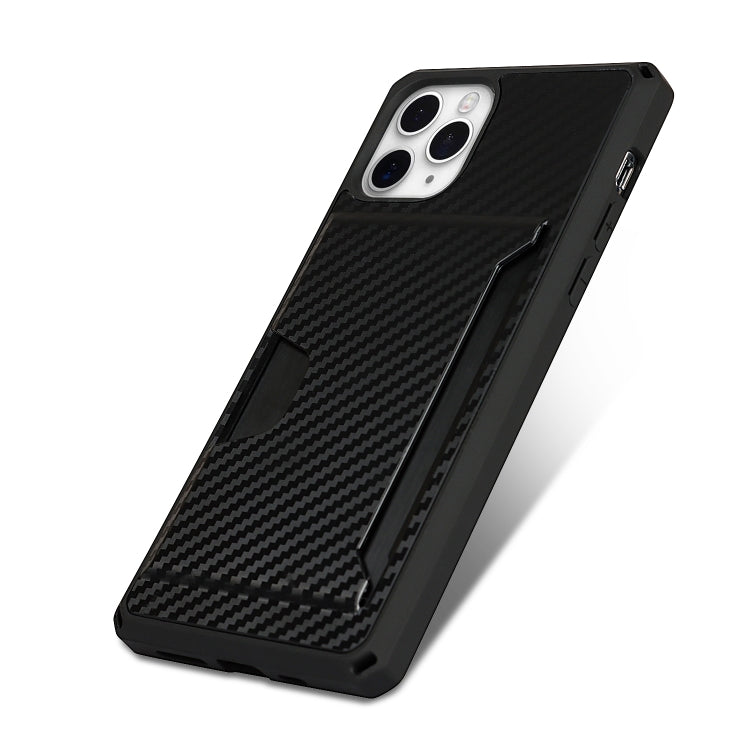 For iPhone 11 Pro Carbon Fiber Armor Shockproof TPU + PC Hard Case with Card Slot Holder