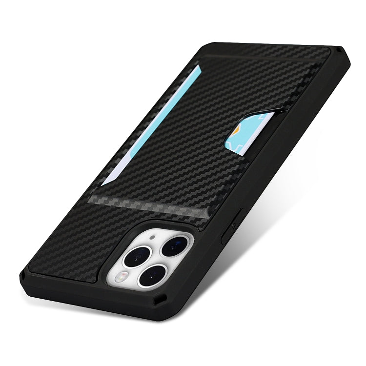 For iPhone 11 Pro Carbon Fiber Armor Shockproof TPU + PC Hard Case with Card Slot Holder