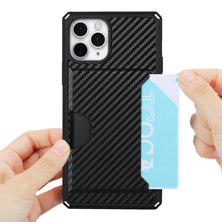 For iPhone 11 Pro Carbon Fiber Armor Shockproof TPU + PC Hard Case with Card Slot Holder