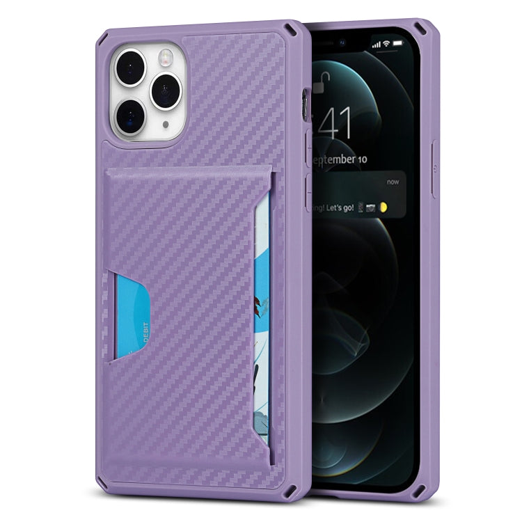 For iPhone 11 Pro Carbon Fiber Armor Shockproof TPU + PC Hard Case with Card Slot Holder