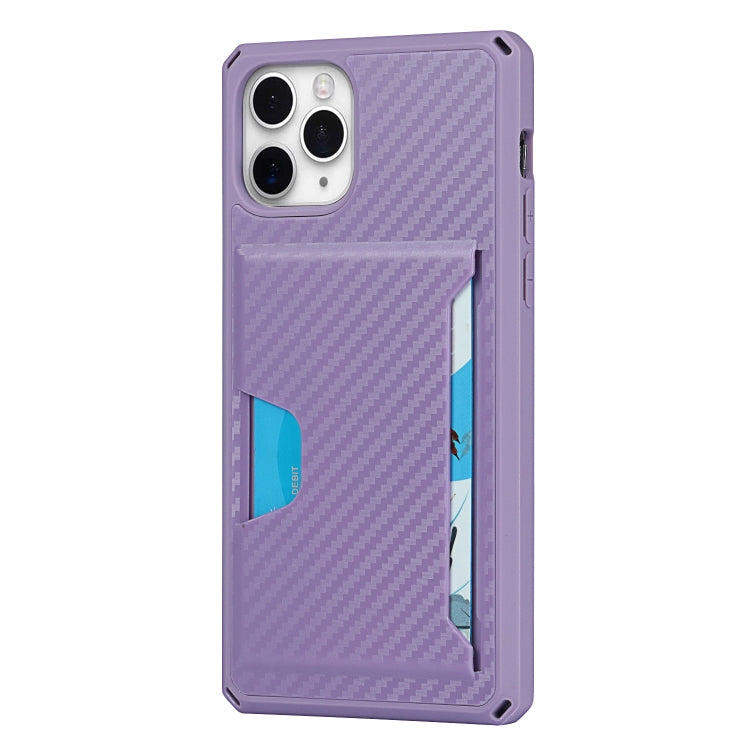 For iPhone 11 Pro Carbon Fiber Armor Shockproof TPU + PC Hard Case with Card Slot Holder