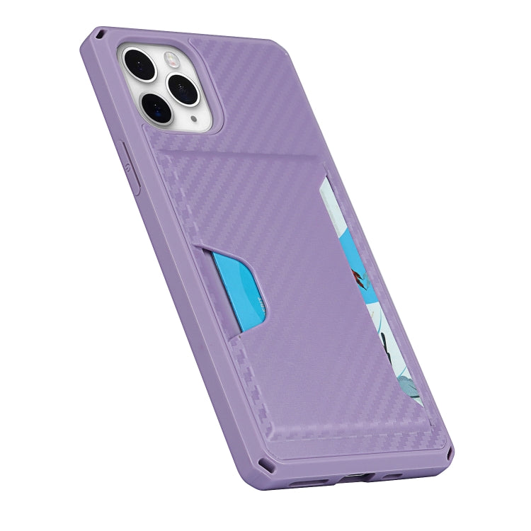 For iPhone 11 Pro Carbon Fiber Armor Shockproof TPU + PC Hard Case with Card Slot Holder