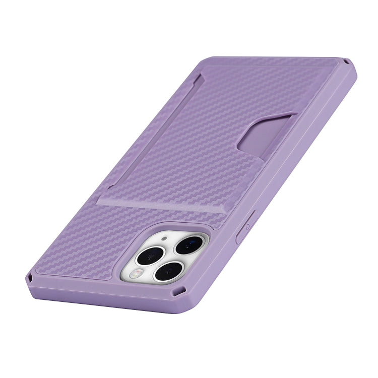 For iPhone 11 Pro Carbon Fiber Armor Shockproof TPU + PC Hard Case with Card Slot Holder