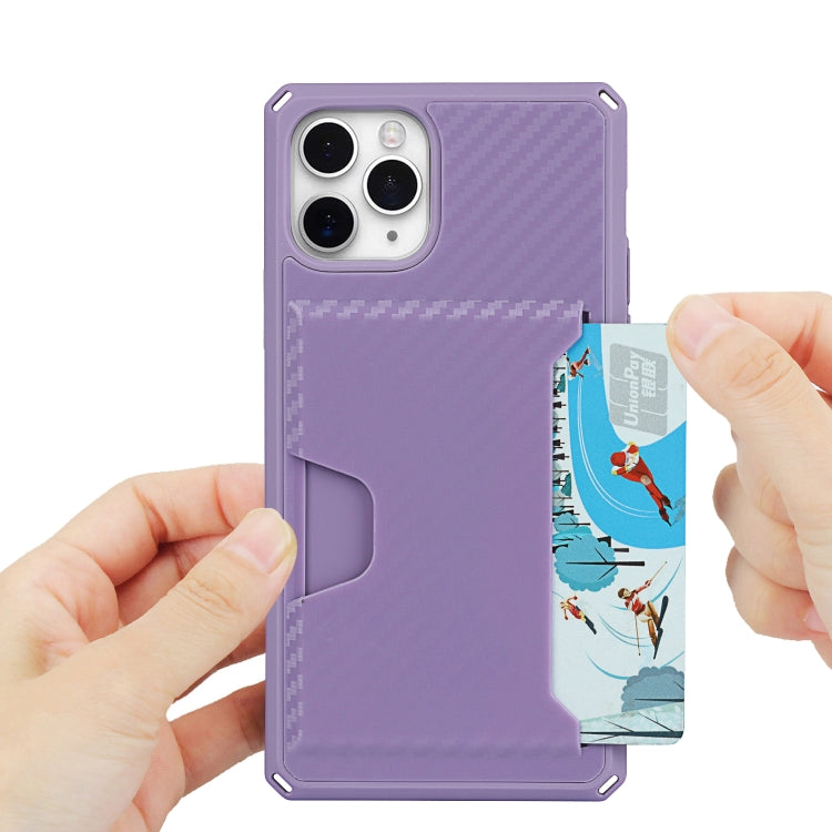 For iPhone 11 Pro Carbon Fiber Armor Shockproof TPU + PC Hard Case with Card Slot Holder
