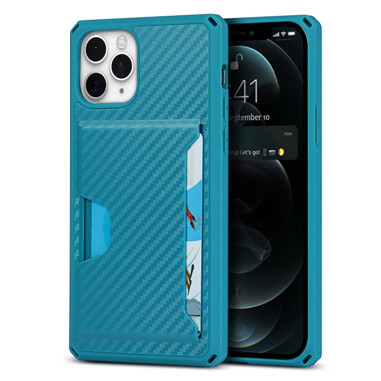 For iPhone 11 Pro Carbon Fiber Armor Shockproof TPU + PC Hard Case with Card Slot Holder