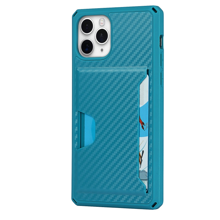 For iPhone 11 Pro Carbon Fiber Armor Shockproof TPU + PC Hard Case with Card Slot Holder