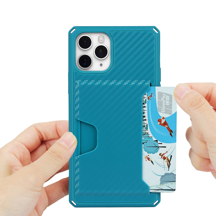 For iPhone 11 Pro Carbon Fiber Armor Shockproof TPU + PC Hard Case with Card Slot Holder