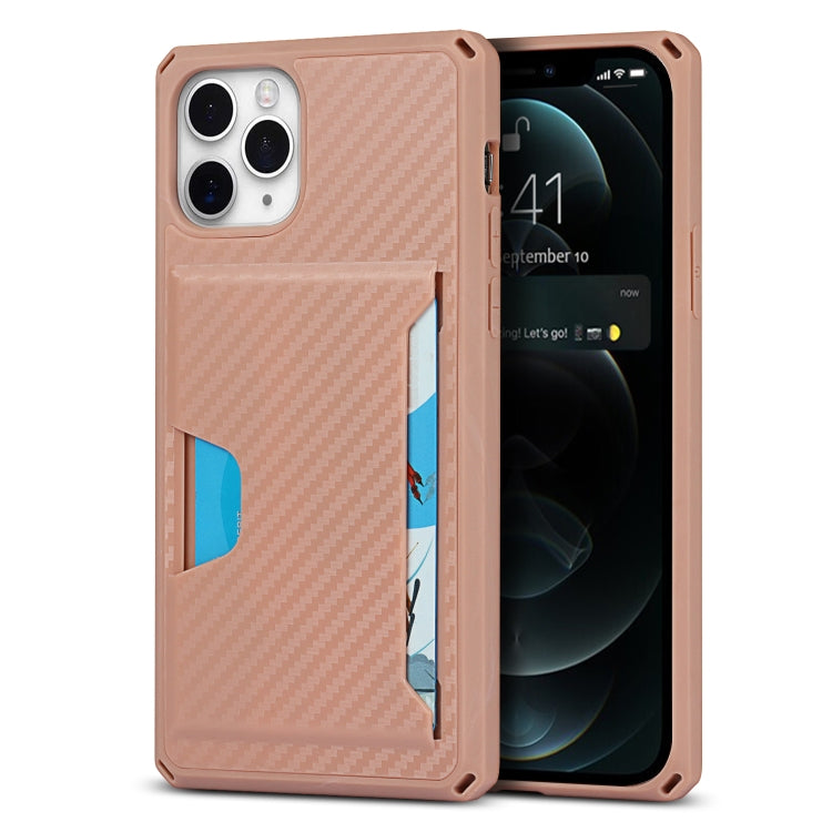 For iPhone 11 Pro Carbon Fiber Armor Shockproof TPU + PC Hard Case with Card Slot Holder