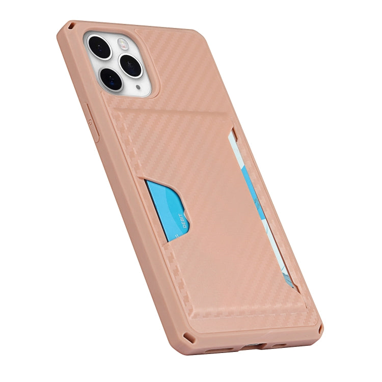 For iPhone 11 Pro Carbon Fiber Armor Shockproof TPU + PC Hard Case with Card Slot Holder