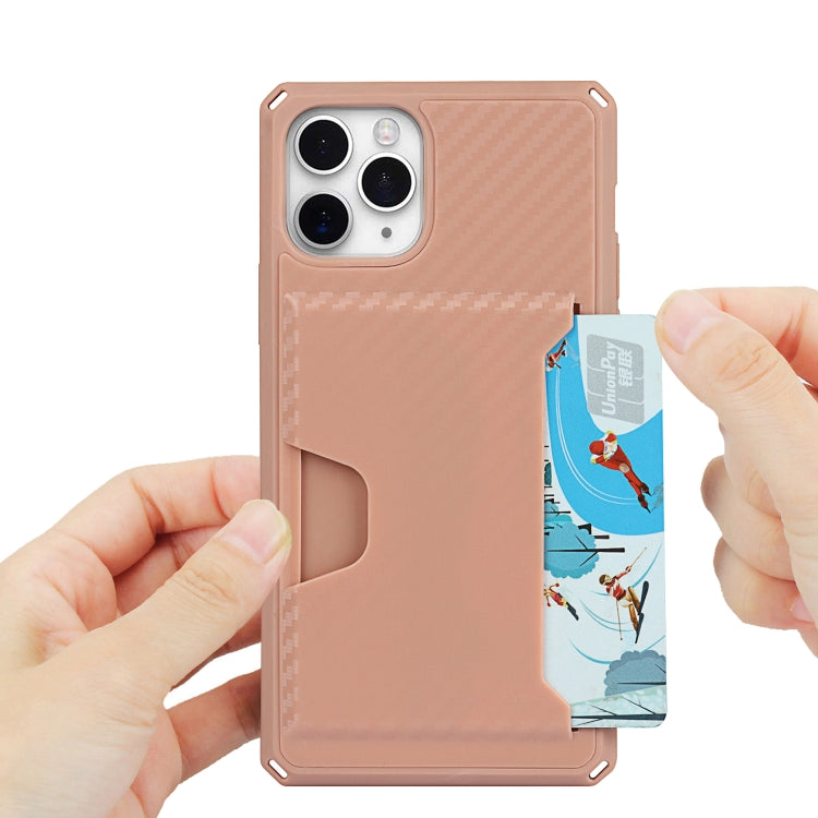 For iPhone 11 Pro Carbon Fiber Armor Shockproof TPU + PC Hard Case with Card Slot Holder