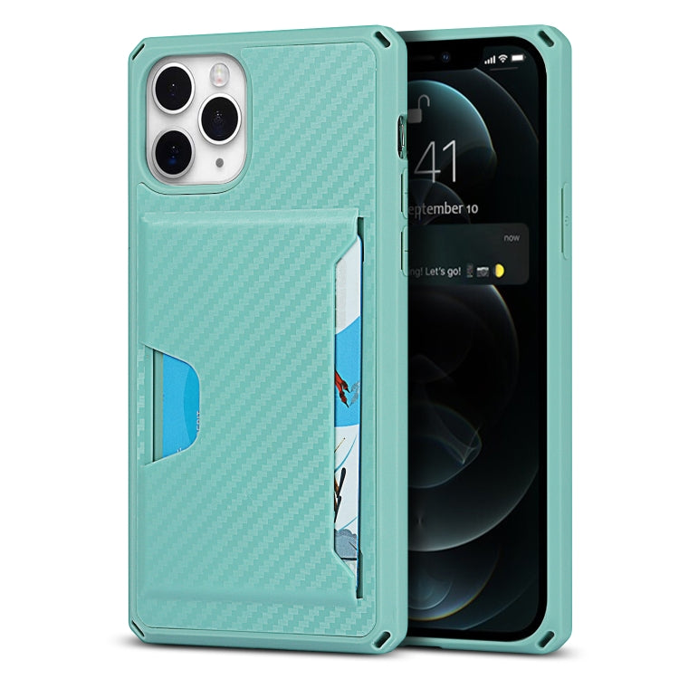 For iPhone 11 Pro Carbon Fiber Armor Shockproof TPU + PC Hard Case with Card Slot Holder