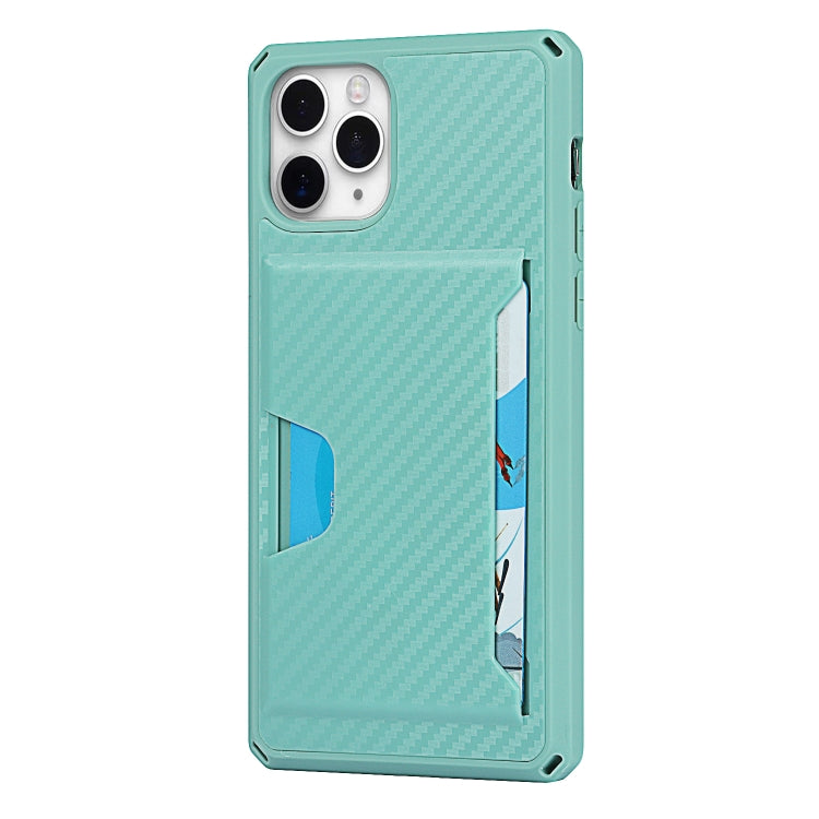 For iPhone 11 Pro Carbon Fiber Armor Shockproof TPU + PC Hard Case with Card Slot Holder