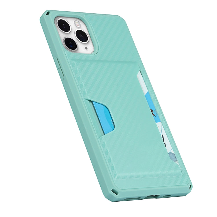 For iPhone 11 Pro Carbon Fiber Armor Shockproof TPU + PC Hard Case with Card Slot Holder