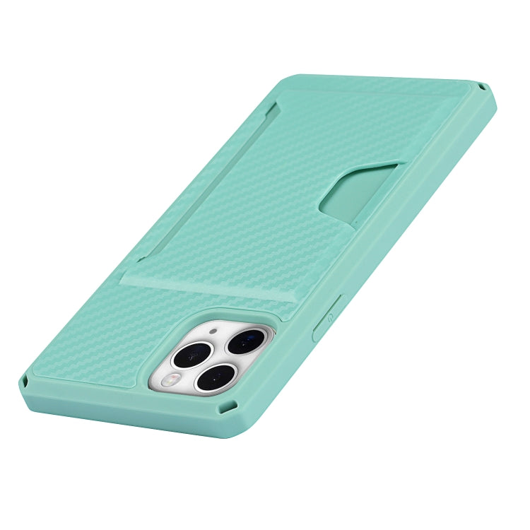 For iPhone 11 Pro Carbon Fiber Armor Shockproof TPU + PC Hard Case with Card Slot Holder