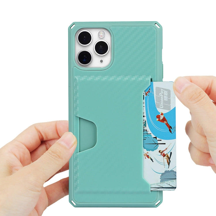For iPhone 11 Pro Carbon Fiber Armor Shockproof TPU + PC Hard Case with Card Slot Holder