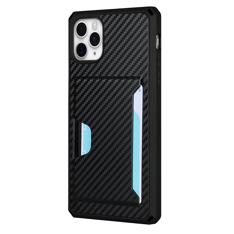 For iPhone 11 Pro Max Carbon Fiber Armor Shockproof TPU + PC Hard Case with Card Slot Holder