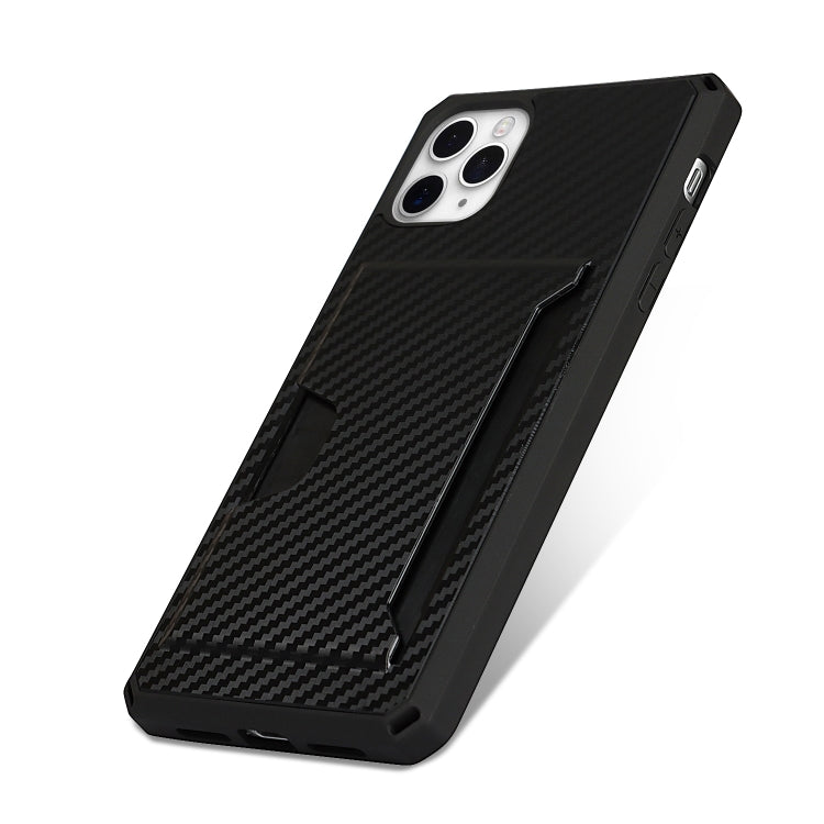 For iPhone 11 Pro Max Carbon Fiber Armor Shockproof TPU + PC Hard Case with Card Slot Holder