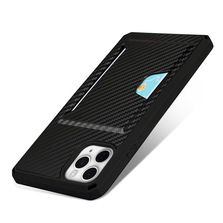 For iPhone 11 Pro Max Carbon Fiber Armor Shockproof TPU + PC Hard Case with Card Slot Holder