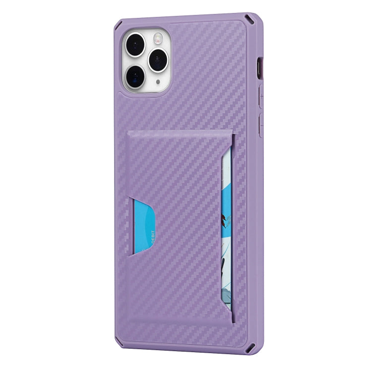 For iPhone 11 Pro Max Carbon Fiber Armor Shockproof TPU + PC Hard Case with Card Slot Holder