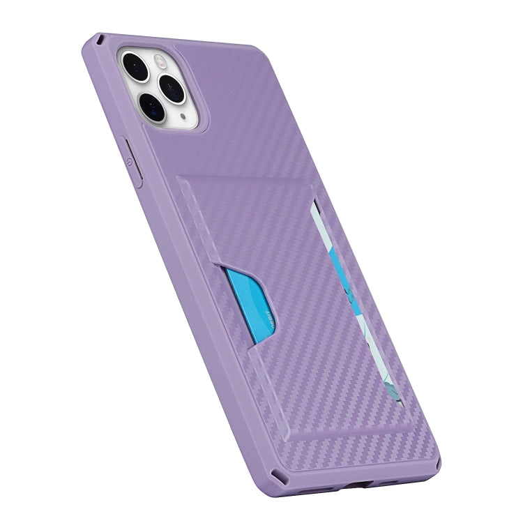 For iPhone 11 Pro Max Carbon Fiber Armor Shockproof TPU + PC Hard Case with Card Slot Holder
