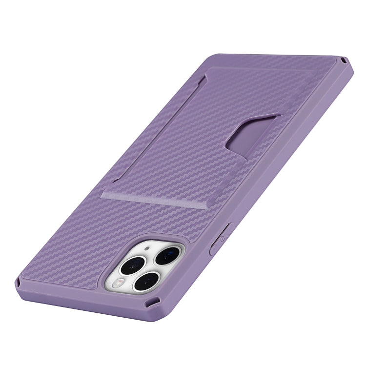 For iPhone 11 Pro Max Carbon Fiber Armor Shockproof TPU + PC Hard Case with Card Slot Holder
