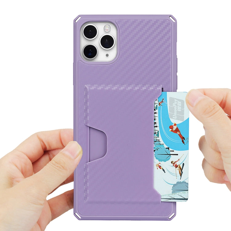 For iPhone 11 Pro Max Carbon Fiber Armor Shockproof TPU + PC Hard Case with Card Slot Holder
