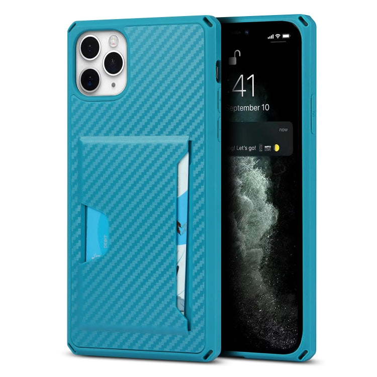 For iPhone 11 Pro Max Carbon Fiber Armor Shockproof TPU + PC Hard Case with Card Slot Holder