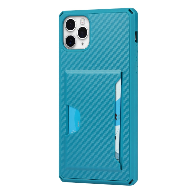 For iPhone 11 Pro Max Carbon Fiber Armor Shockproof TPU + PC Hard Case with Card Slot Holder