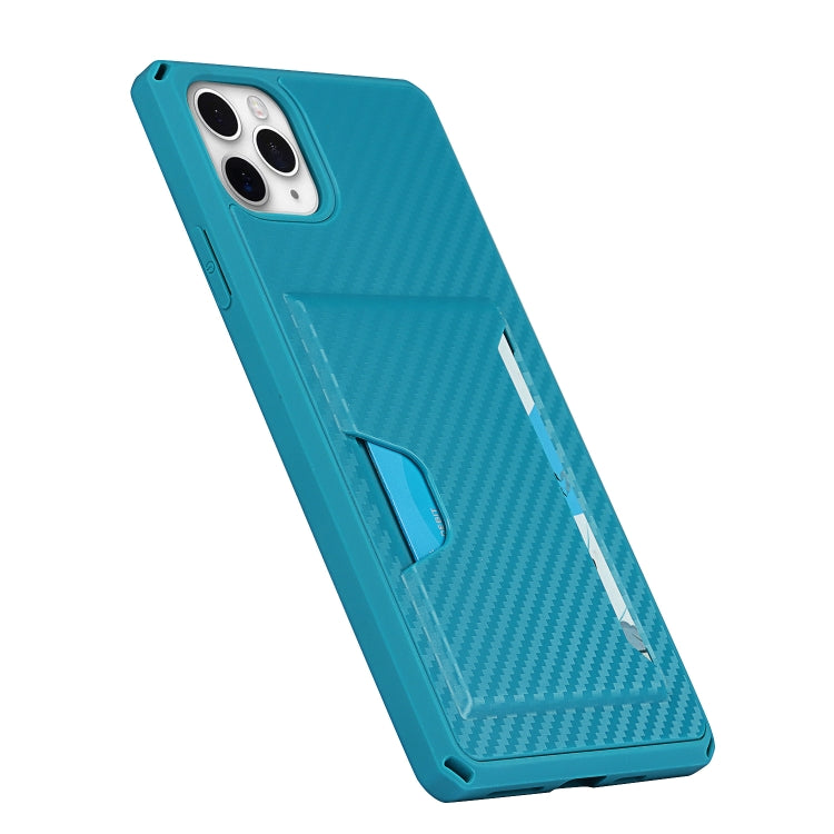 For iPhone 11 Pro Max Carbon Fiber Armor Shockproof TPU + PC Hard Case with Card Slot Holder